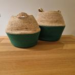 Set van 2 Ibiza manden - groen/naturel, Gebruikt, Mand, Rond, Ophalen of Verzenden