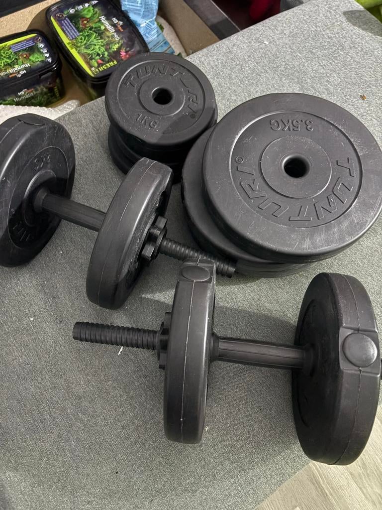 Gewichten set, Sport en Fitness, Fitnessmaterialen, Ophalen, Zo goed als nieuw