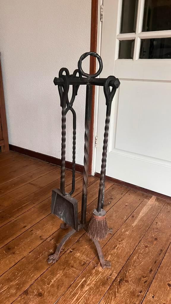 Vintage smeedijzeren haardset / openhaardgereedschap antiek, Huis en Inrichting, Haarden, Gebruikt, Houthaard, Ophalen