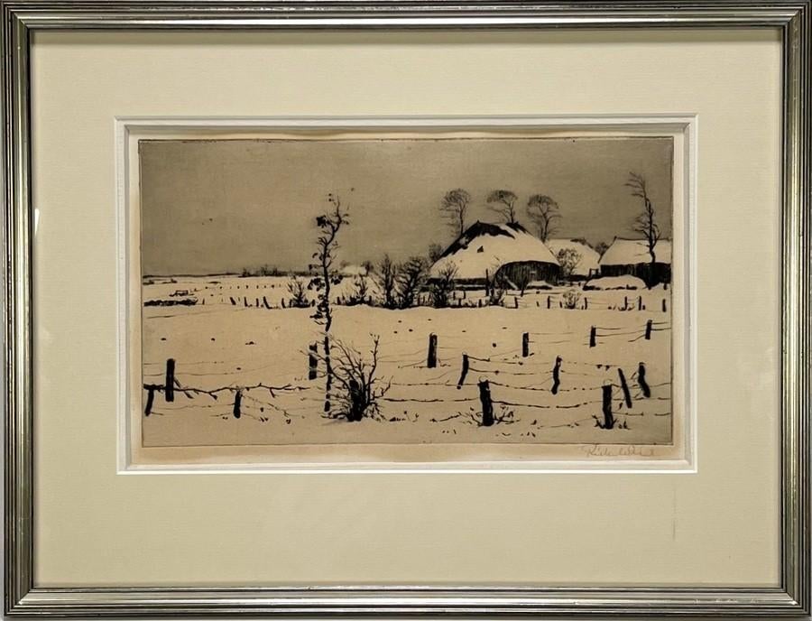 1051. Ets, Riekele Prins - winterlandschap, midden 20e eeuw, Ophalen of Verzenden
