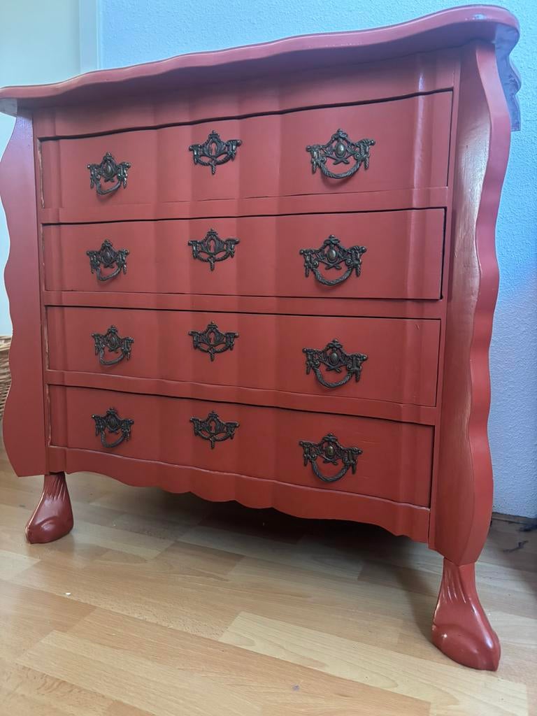 vintage buikkast / Queen Anne ladekast met klauwpoten terra, Huis en Inrichting, Kasten | Ladekasten, Ophalen, 50 tot 100 cm, Zo goed als nieuw