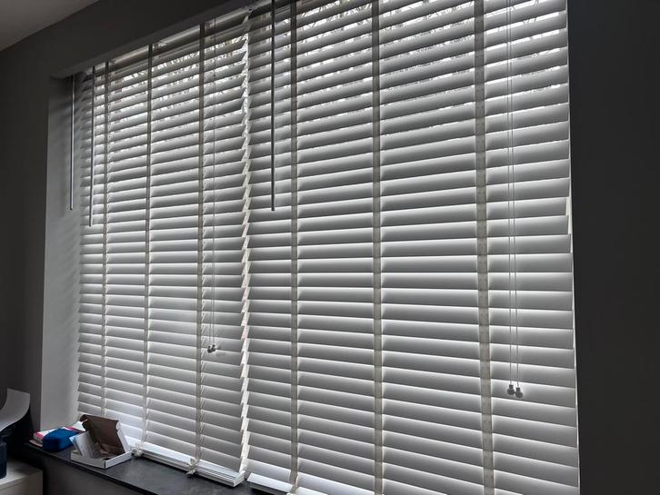 Houten jaloezieën, wit, 180 h x 100 b. Drie stuks, Huis en Inrichting, Stoffering | Gordijnen en Lamellen, Gebruikt, 150 tot 200 cm