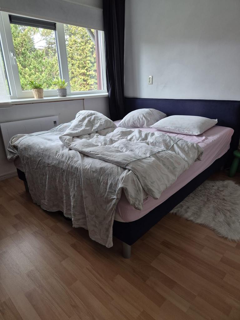 GRATIS Comfortabel tweepersoonsbed met hoofdbord, Ophalen, Gebruikt, Blauw, Tweepersoons