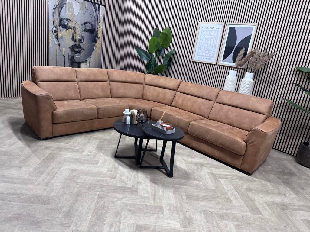 ZGAN Home Center Cognac Ronde Hoekbank - 295 x 255, Huis en Inrichting, Banken | Bankstellen, 250 tot 300 cm, -, -, Hoekbank