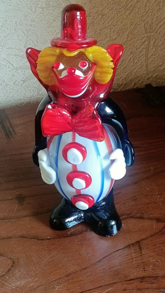 Kleurrijk glazen clown beeldje - Uniek decoratiestuk, Ophalen of Verzenden, Gebruikt