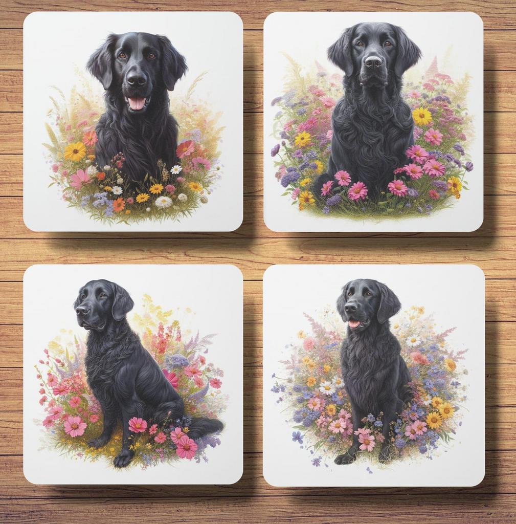 Flatcoated Retriever Lente onderzetters met houder, Ophalen of Verzenden, Nieuw, Glas of Kopje