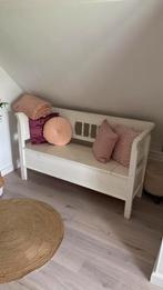 Witte houten klepbank in prima staat, Ophalen, 125 cm of meer, Zo goed als nieuw, Rechthoekig