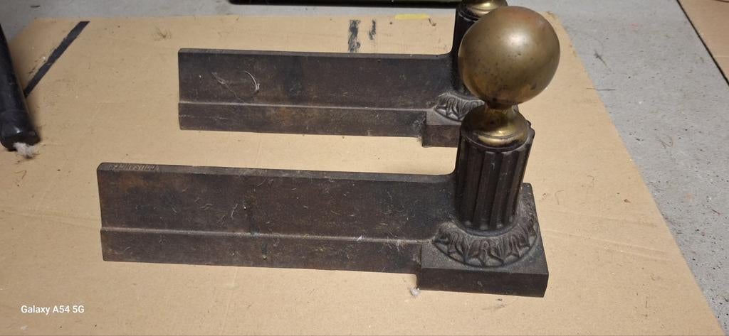 Antieke haardbokken van messing en ijzer, Ophalen of Verzenden, Gebruikt, Vrijstaande haard, Overige soorten