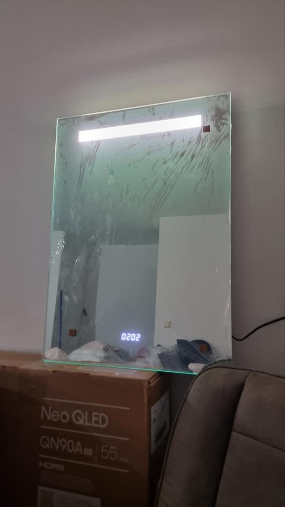 Moderne Badkamerspiegel met LED, Bluetooth & Klok, Nieuw, Ophalen of Verzenden, Minder dan 100 cm, Rechthoekig