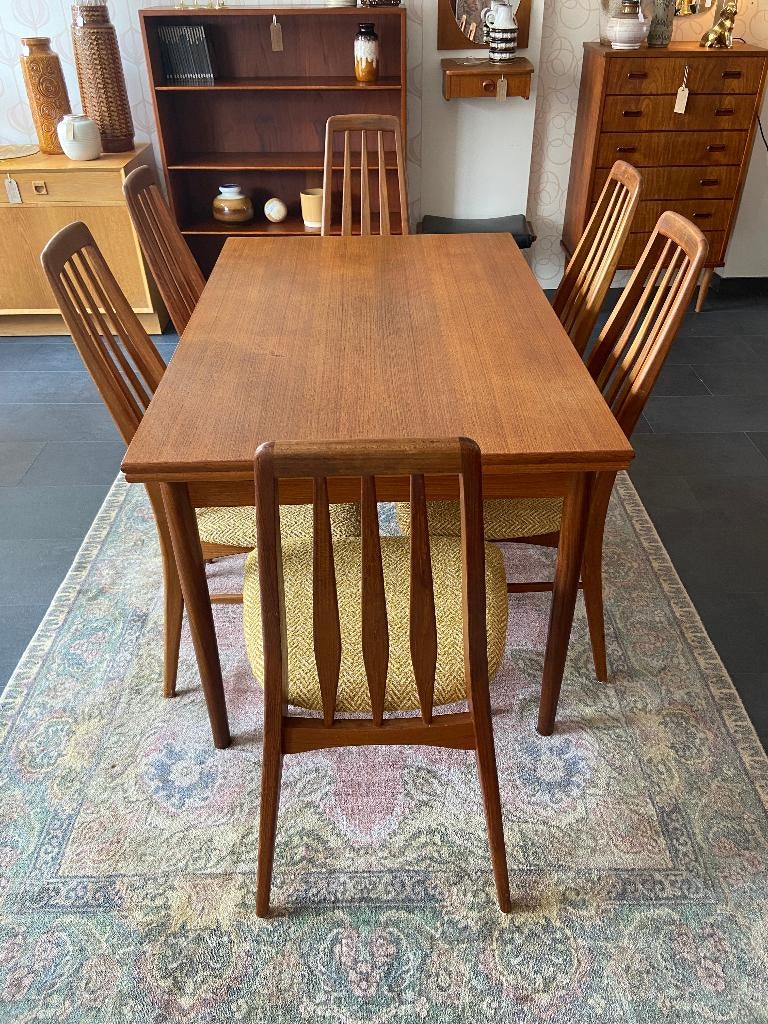 Vintage Deense eettafel van Erik Buch, Ophalen, Gebruikt, Teakhout, 200 cm of meer