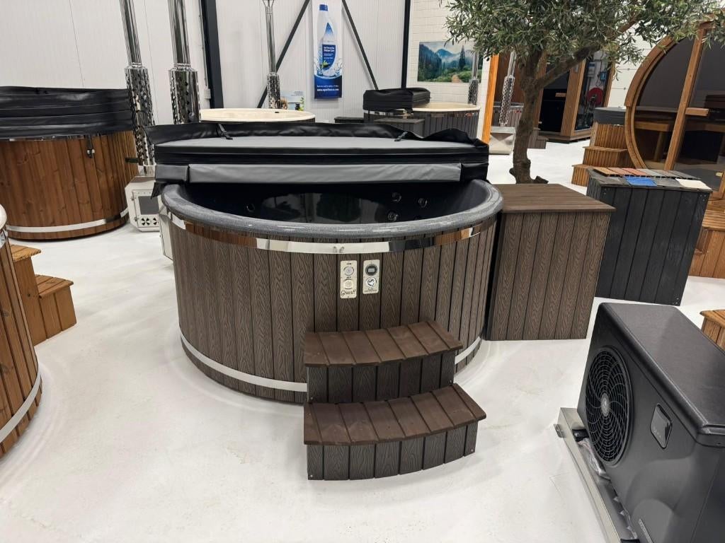 Houtgestookte Hottub Q-tub XL Extern | Hot Tub 200cm | Qrest, Ophalen of Verzenden, Nieuw, Filter, Vast