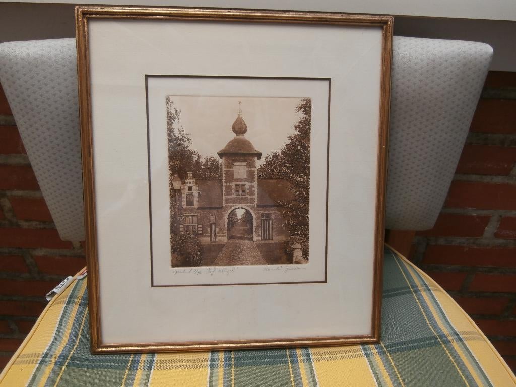 aquatint (ets) -”hof veltwijck-ekeren “ aquatint (ets), Antiek en Kunst, Kunst | Etsen en Gravures, Ophalen of Verzenden, Stadsgezicht