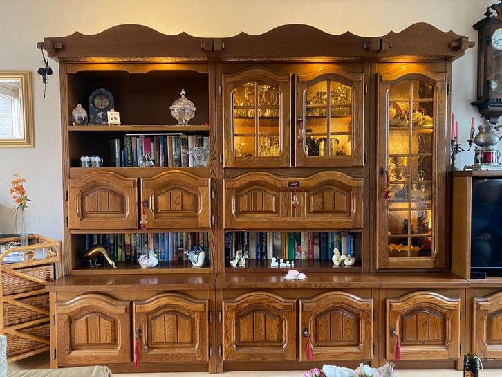 Prachtige massief eiken wandkast – in 7 delen, Huis en Inrichting, Kasten | Buffetkasten, Gebruikt, 200 cm of meer, 200 cm of meer