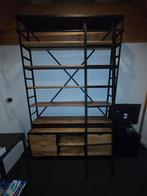Hoge industriële wandkast / boekenkast met ladder, Overige houtsoorten, Met plank(en), Gebruikt, 200 cm of meer