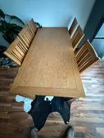 Uitschuifbare eettafel + 6 stoelen, Ophalen, Gebruikt, 100 tot 150 cm, Eikenhout