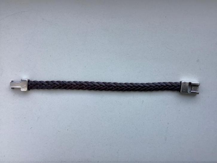 Te koop: Josh armband - donkerbruin gevlochten leer - zilver, Sieraden, Tassen en Uiterlijk, Armbanden, Zo goed als nieuw, Leer