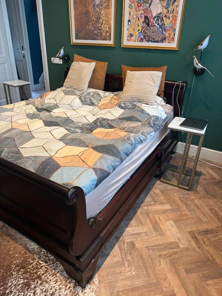 GRATIS antiek mahonie houten 2p bed, Huis en Inrichting, Slaapkamer | Bedden, Zo goed als nieuw, Tweepersoons, Overige maten, 210 cm