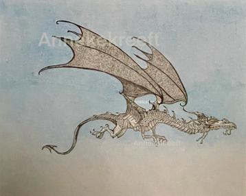 vliegende draak – originele tekening, met karakter en ziel beschikbaar voor biedingen
