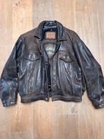 Vintage Redskins Trucker Spijkerjack Leer Bruin L, Kleding | Heren, Maat 52/54 (L), Bruin, Ophalen of Verzenden, Gedragen