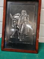 Schilderij tekening vrouw met ezel kreta 1962, Ophalen of Verzenden, 'T Olde Gre-j, Info@toldegrej.nl, Endepoelstraat 20f Didam