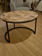 Ovale houten salontafel met metalen poten, Huis en Inrichting, Tafels | Salontafels, 50 tot 100 cm, Zo goed als nieuw, Modern