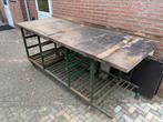 Houten werkbank met stalen onderstel op wielen, Ophalen, Gebruikt, 170 cm of meer