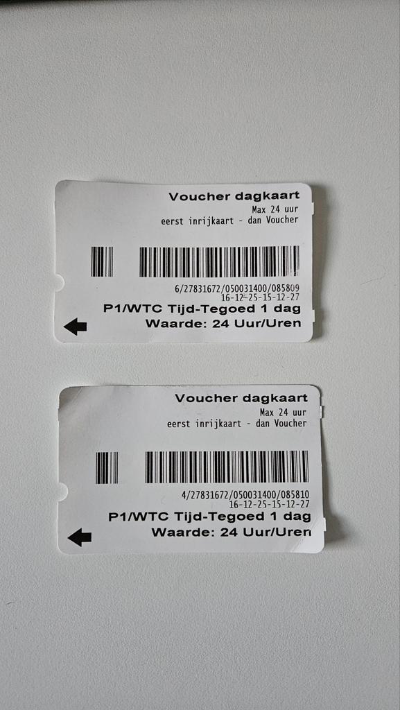 1x Voucher dagkaart P1/WTC Schiphol Parking twv 55 euro, Tickets en Kaartjes, Kortingen en Cadeaubonnen, Twee personen, Kortingsbon