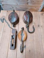 4 prachtige Antiek houten scheepskatrollen, Antiek en Kunst, Ophalen of Verzenden