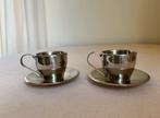 Set van 2 rvs espressokopjes met schotel, Huis en Inrichting, Keuken | Servies, Overige materialen, Gebruikt, Ophalen of Verzenden