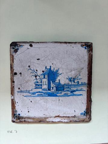 Tegel Delfts Blauw- landschap met gebouwen beschikbaar voor biedingen