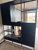 Giga meubel>> Isa Zwarte Mango Houten Kast met Verlichting, Ophalen, 100 tot 150 cm, Zo goed als nieuw, Met lade(s)