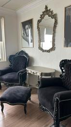 2 antieke / barok fauteuils + voetenbankje, Ophalen, 75 tot 100 cm, Zo goed als nieuw, Antiek, barok