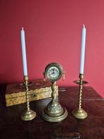 Koperen klokje met 2 kaarsenkandelaren, Antiek en Kunst, Ophalen of Verzenden