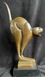 Bronzen art deco poes. gesigneerd 26 cm zuiver fraai brons, Ophalen of Verzenden