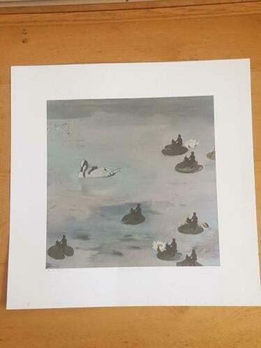 zeefdruk floating painters karin bos handgeschreven, Antiek en Kunst, Kunst | Litho's en Zeefdrukken, Ophalen