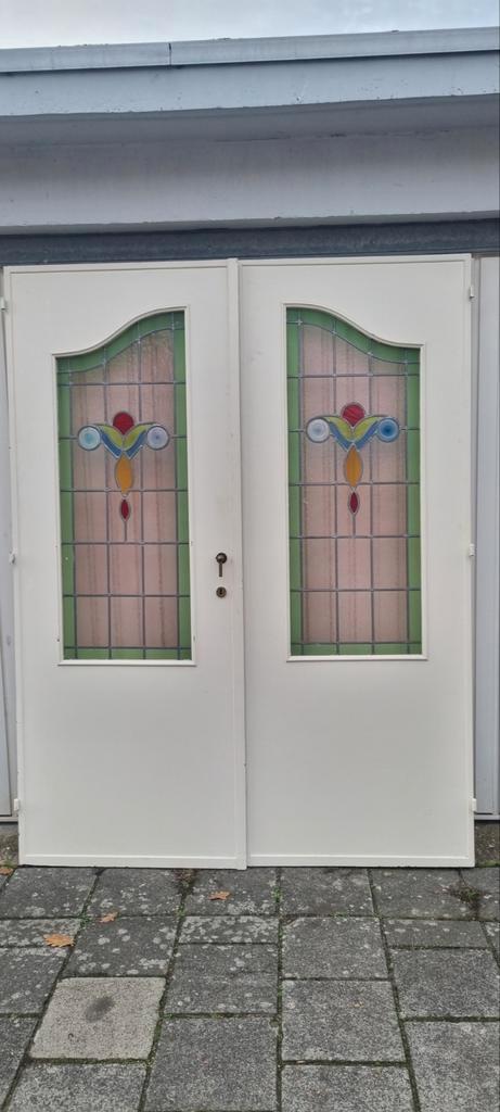 Mooie set ensuite deuren met glas in lood ramen, Doe-het-zelf en Verbouw, Deuren en Horren, Binnendeur, 200 tot 215 cm, Glas, Ophalen