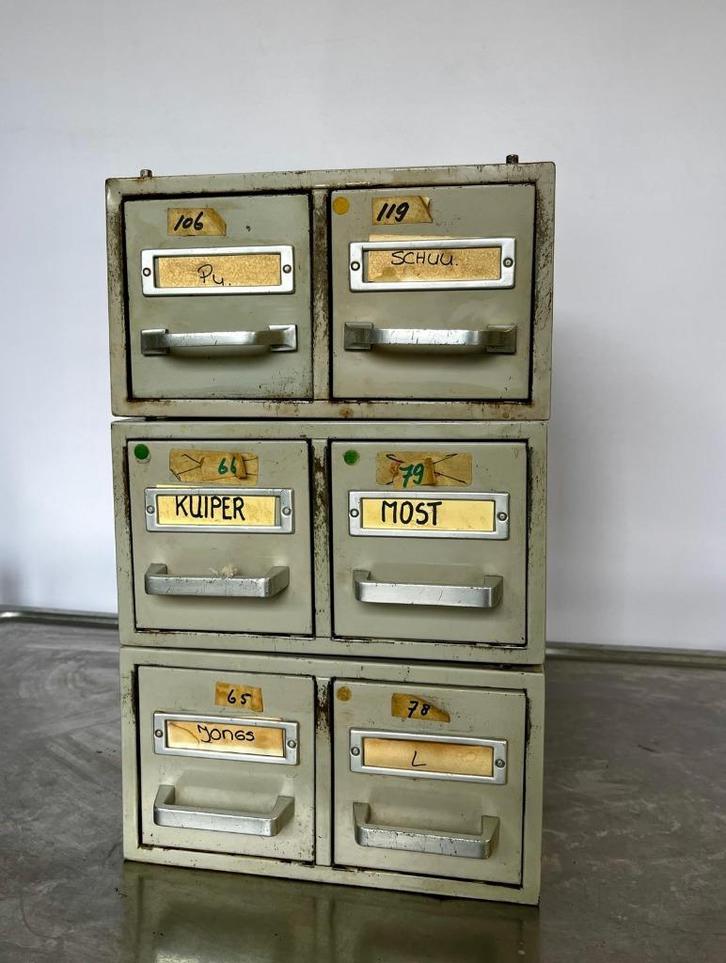 Vintage archiefkastjes 125x, Huis en Inrichting, Kasten | Roldeurkasten en Archiefkasten, Gebruikt, Minder dan 100 cm, Minder dan 50 cm