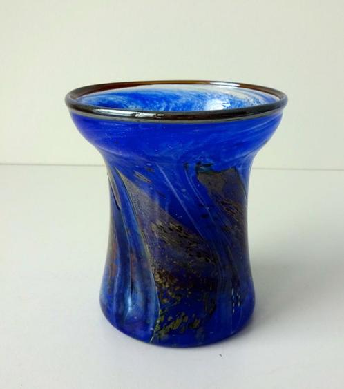Glazen vaas blauw wit en bruin met wijde hals Malta 3504-g, Antiek en Kunst, Antiek | Glas en Kristal, Ophalen of Verzenden