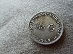 Curacao - 1/10 gulden zilver 1948 zf (zi 229, Zilver, Koningin Wilhelmina, 10 cent, Ophalen of Verzenden