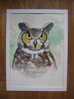 Aquarel Oehoe, Ophalen, Minder dan 50 cm, Oorspronkelijke maker, Nieuw