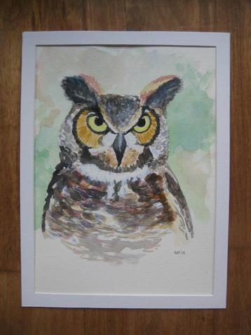 Aquarel Oehoe  beschikbaar voor biedingen