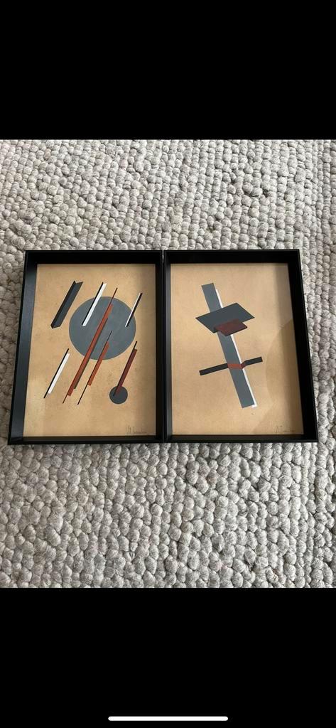 Abstracte Kunstwerken - Set van 2, Antiek en Kunst, Kunst | Schilderijen | Abstract, Ophalen of Verzenden