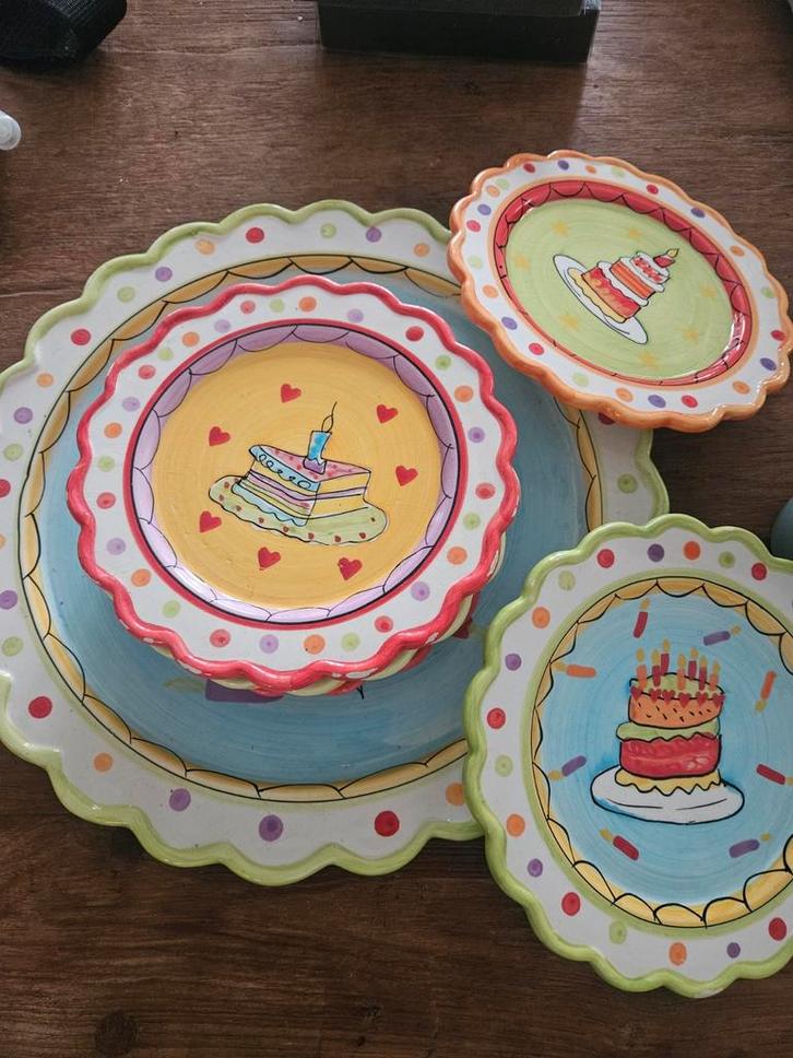 Vrolijke Taart Borden Set, Huis en Inrichting, Keuken | Servies, Zo goed als nieuw, Bord(en), Overige stijlen, Aardewerk, Ophalen of Verzenden