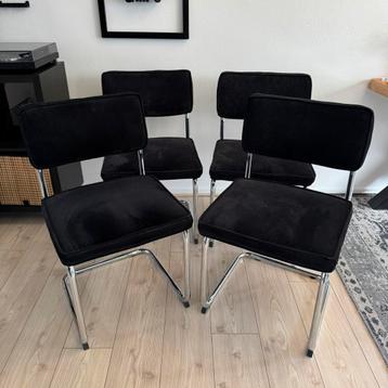 Set van 4 eetkamerstoelen – zwart met chromen frame beschikbaar voor biedingen