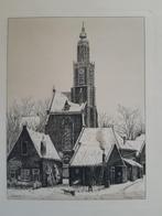 Ets van Eugène Rensburg van kerk/dorpsgezicht Edam, Antiek en Kunst, Kunst | Etsen en Gravures, Ophalen of Verzenden