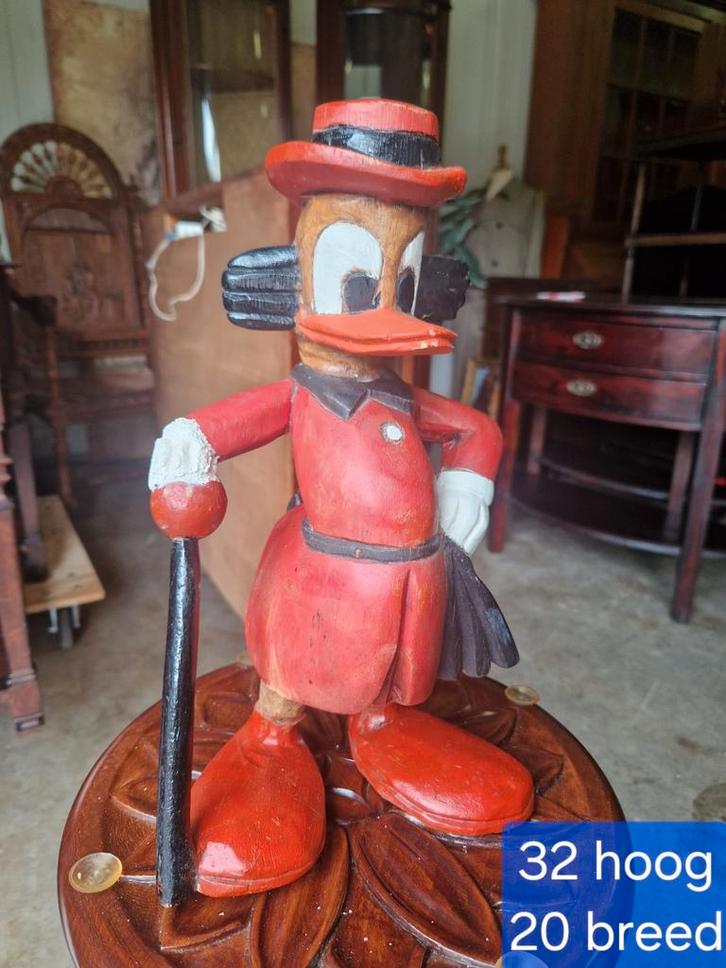Vintage houten Oom Dagobert Duck, Antiek en Kunst, Kunst | Beelden en Houtsnijwerken, Ophalen of Verzenden