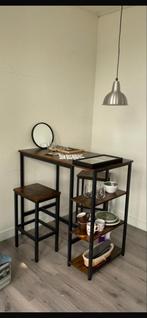Bartafel met 3 planken + 2 barkrukken, Huis en Inrichting, Barren, Ophalen, Zo goed als nieuw, Inclusief barstoelen