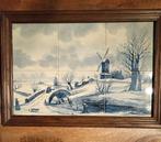 Delfsblauw schilderij met eikenlijst, Antiek en Kunst, Kunst | Schilderijen | Klassiek, Ophalen of Verzenden