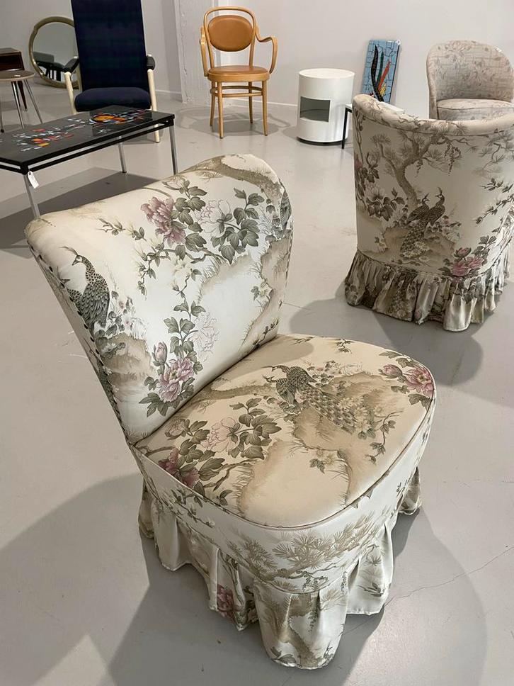 Opruiming 2 Vintage Club Cocktail Stoel Jaren 50 Pauwen, Huis en Inrichting, Fauteuils, Gebruikt, Stof, Minder dan 50 cm, Ophalen