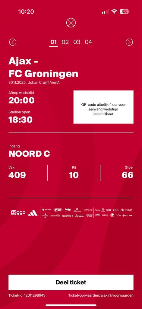 Kaartjes Ajax Groningen, Tickets en Kaartjes, Sport | Voetbal, Drie personen of meer, November, Losse kaart